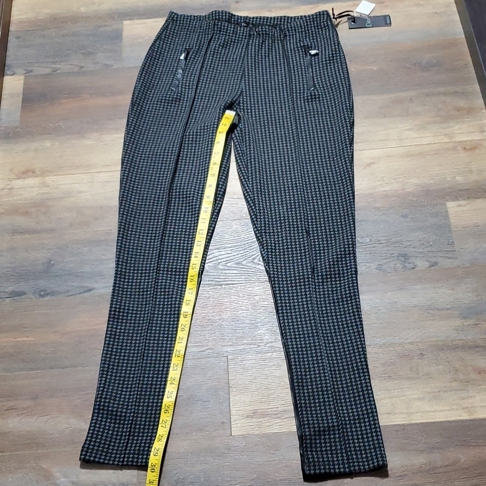 Dex nwt houndstooth black grey faux leather pull on pants charbon noir